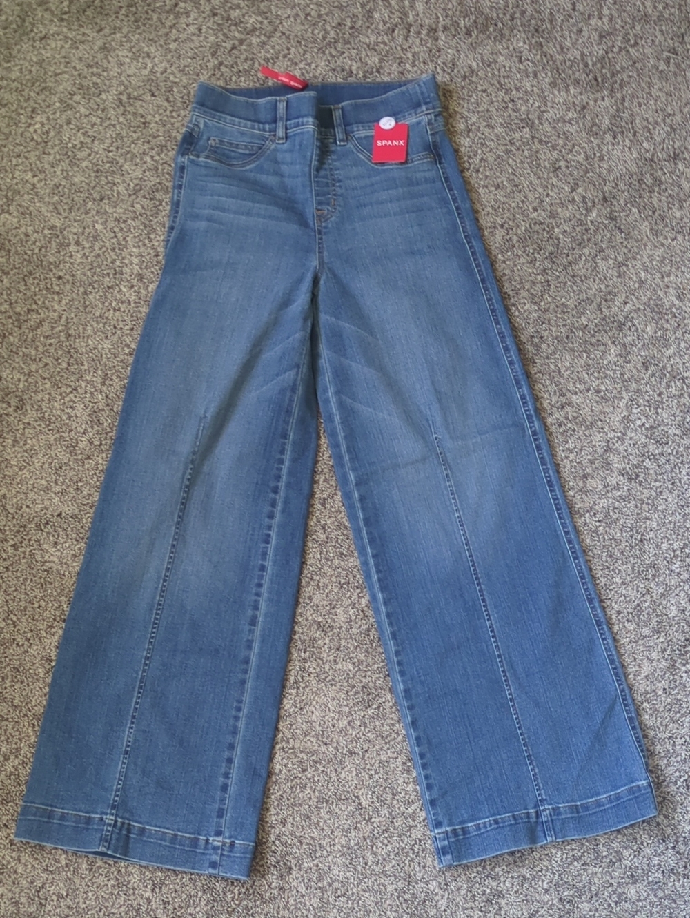 NWT Spanx Seamed Front Wide Leg Jeans Vintage Indigo Size Small Petite